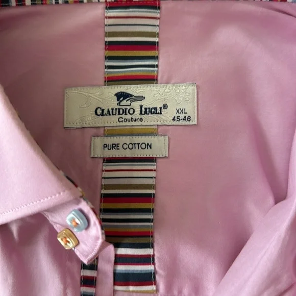 CLAUDIO LUGLI MULTI STRIPE COLLER PINK SHIRT Dress Shirt size XL - Picture 8 of 8